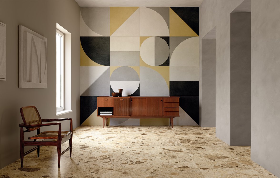 Veľkoformátové dizajnové obklady 120x278cm s geometrickým vzorom